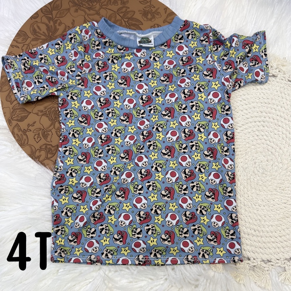 Kids Short Sleeve Tee - Light Blue Mario Print